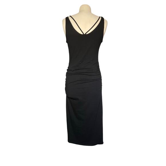 NWT MICHAEL STARS Women’s Front To Back Black Ruched Midi dress - Picture 5 of 8